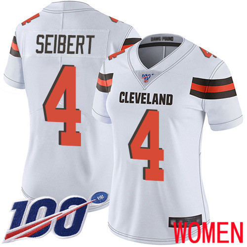 Cleveland Browns Austin Seibert Women White Limited Jersey #4 NFL Football Road 100th Season Vapor Untouchable